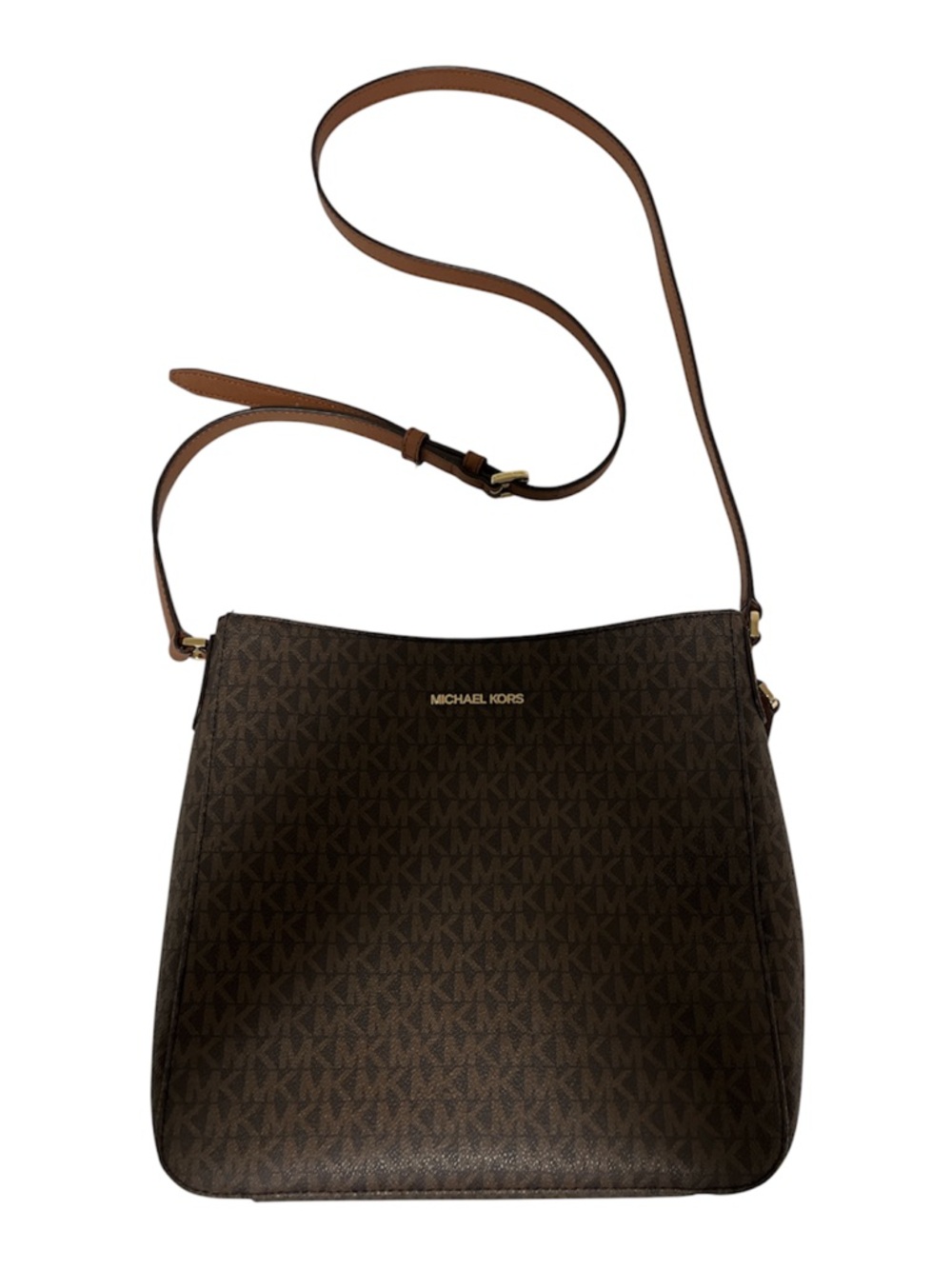 Michael Kors Brown MK Signature Crossbody Bag with Tan Strap - Picture 2 of 9